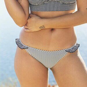 Aerie Seersucker Ruffle Bikini Bottom Textured True Black Stripes Size XS NWT